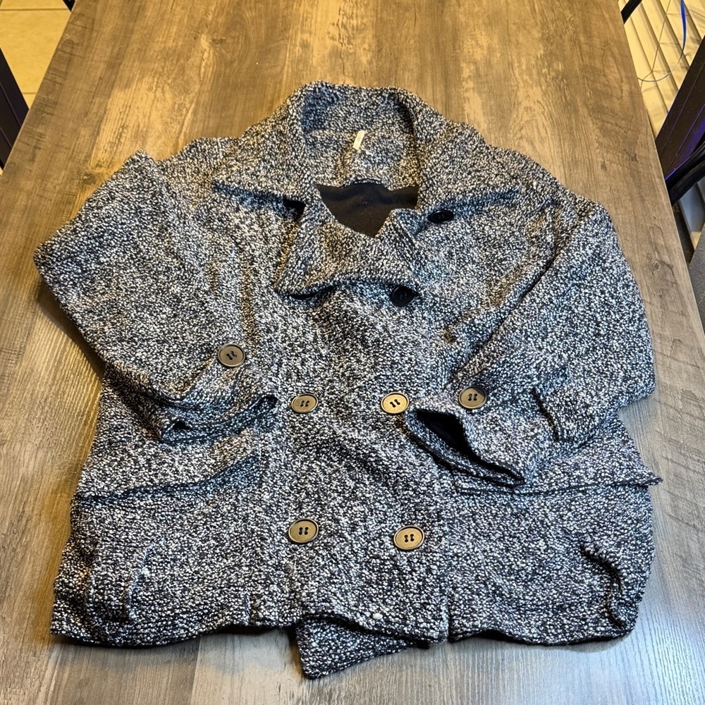 Free People Slouchy Tweed Black and White Moto Jacket